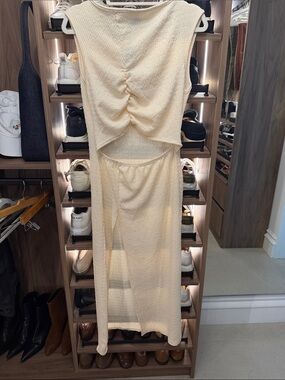 PrettyLittleThing Cream Sleeveless Ruched Cutout Maxi Dress